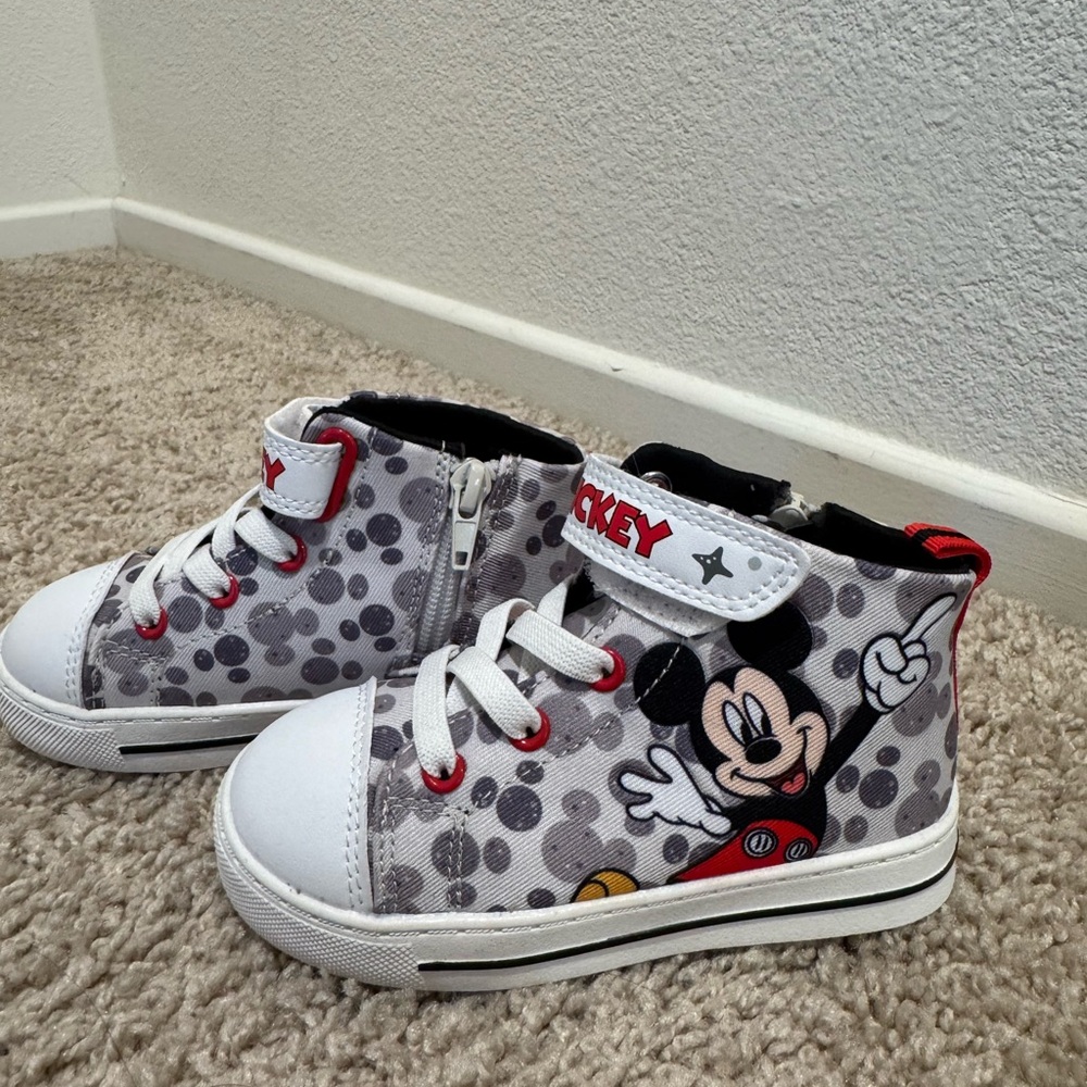 Mickey Mouse High-Top Sneakers - White, Gray and Red